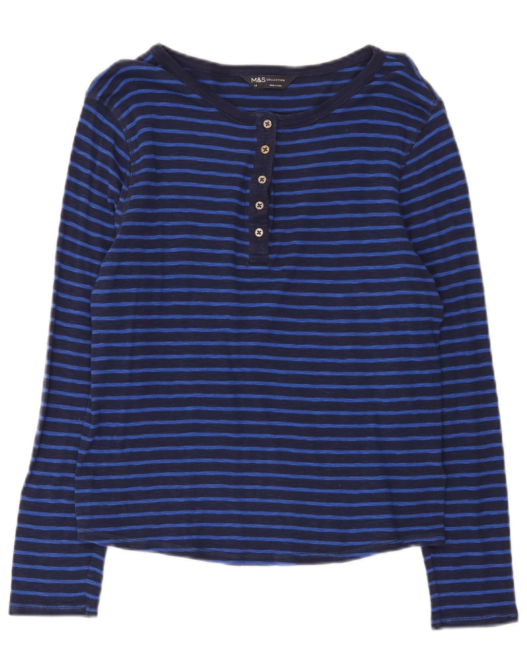 Marks & Spencer Top da donna a maniche lunghe UK 14 Medium Navy Blue Striped