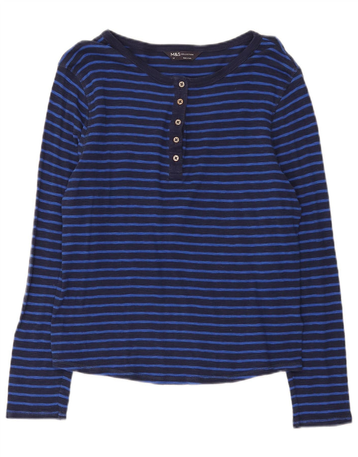 Marks & Spencer Top da donna a maniche lunghe UK 14 Medium Navy Blue Striped