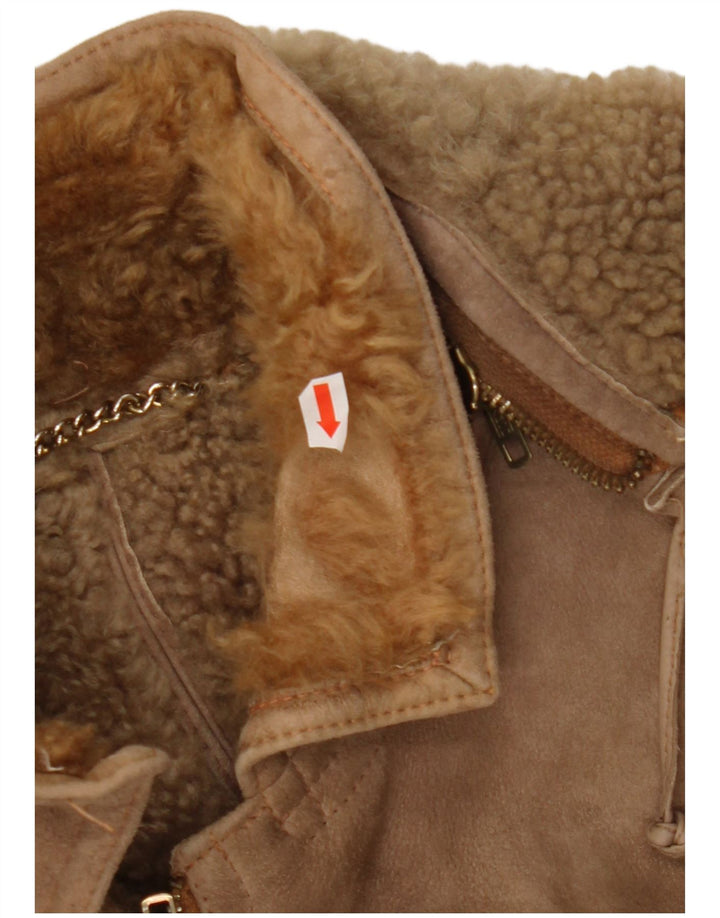 SHEARLING Cappotto in montone con cappuccio da donna IT 48 XL Marrone