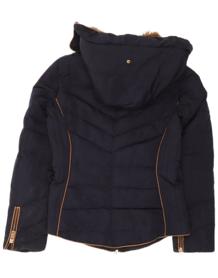 Giacca imbottita con cappuccio da donna Zara UK 12 medio blu navy poliestere