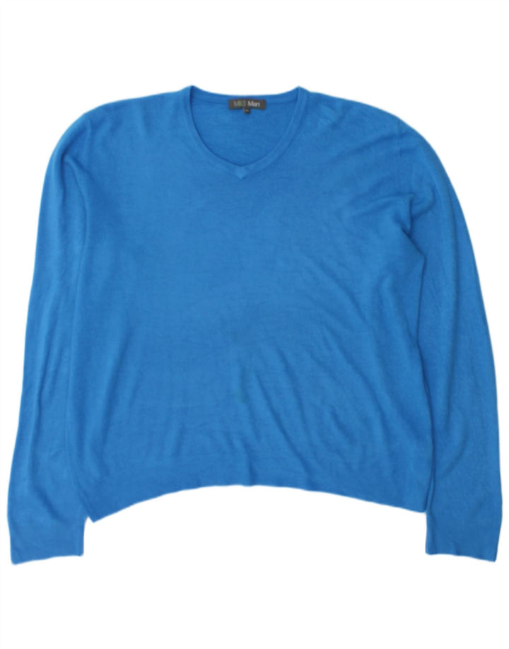 Maglione maglione con scollo a V da uomo Marks & Spencer XL blu acrilico