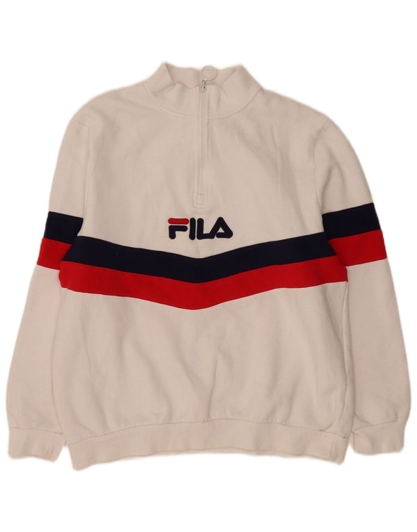 Felpa da donna con collo con zip grafica Fila, maglione UK 18 XL, color block bianco