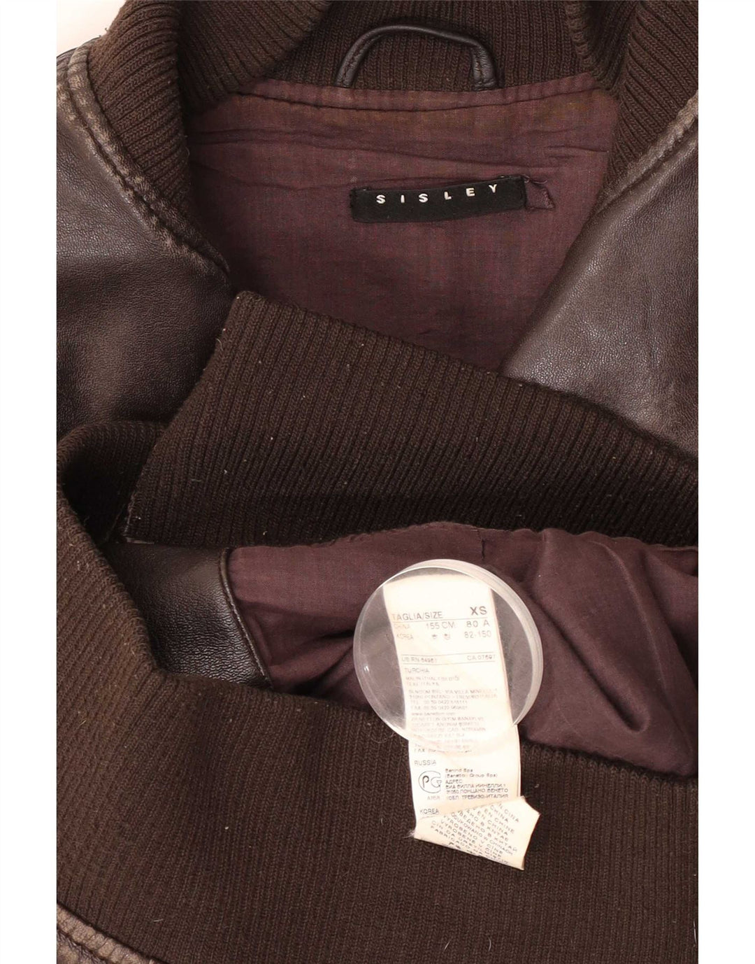 Giacca in pelle bomber da donna Sisley UK 6 XS in pelle marrone