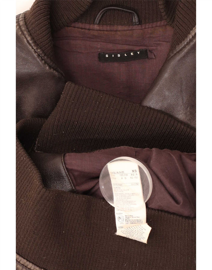Giacca in pelle bomber da donna Sisley UK 6 XS in pelle marrone
