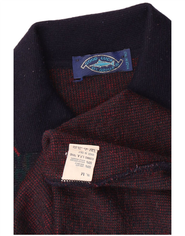 VINTAGE Maglione da uomo con collo alto in lana cachemire media blu navy