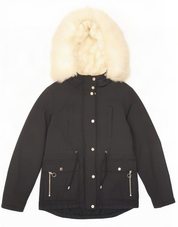Giacca Parka con cappuccio da donna Topshop UK 8 Small Poliestere nero