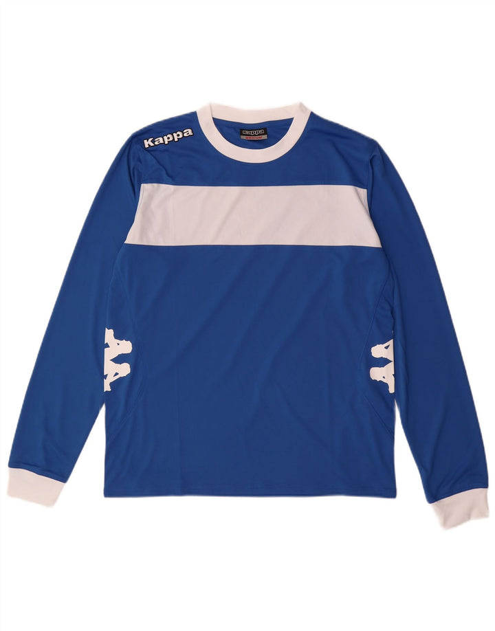 Top grafico da uomo Kappa a maniche lunghe in poliestere color block blu medio