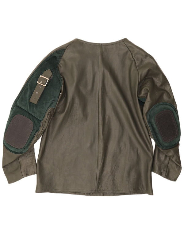 Giacca in pelle da equitazione vintage da uomo UK 38 Colorblock verde medio