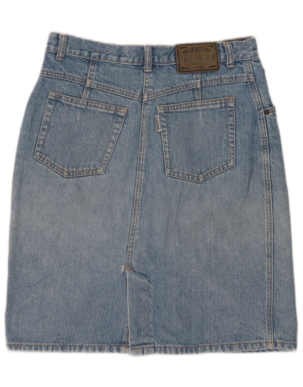 Gonna di jeans vintage da donna W31 in cotone blu medio