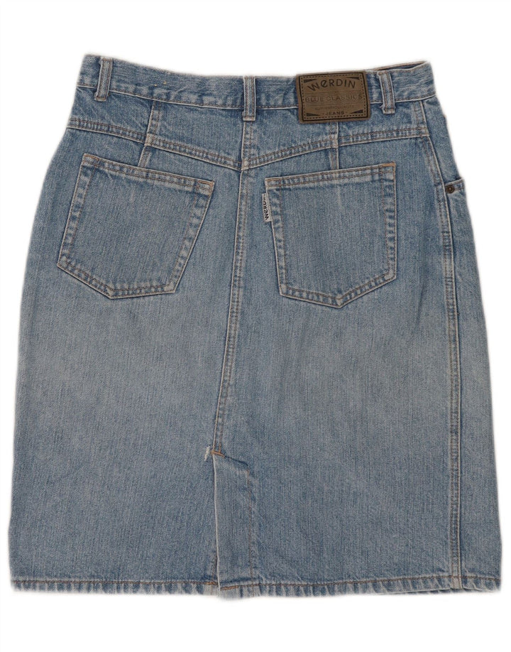 Gonna di jeans vintage da donna W31 in cotone blu medio