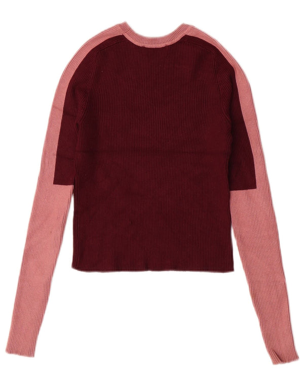 Maglione corto girocollo da donna Zara UK 12 Blocco colore bordeaux medio
