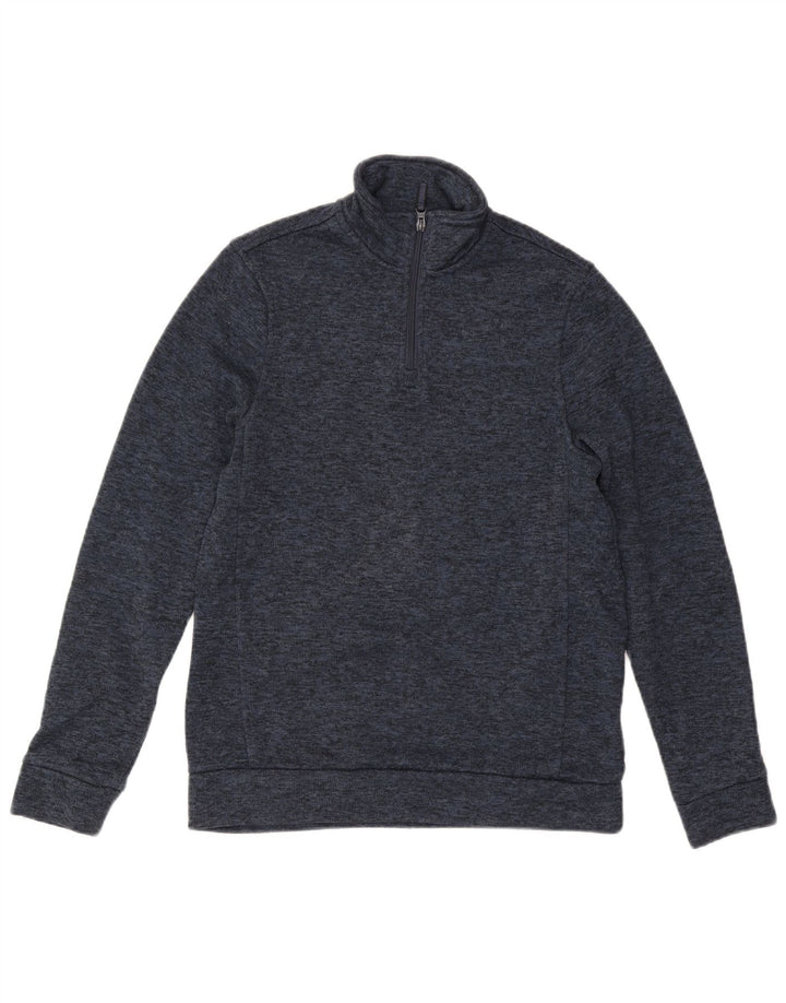 Felpa da uomo con collo con zip Mountain Warehouse, maglione piccolo blu navy screziato