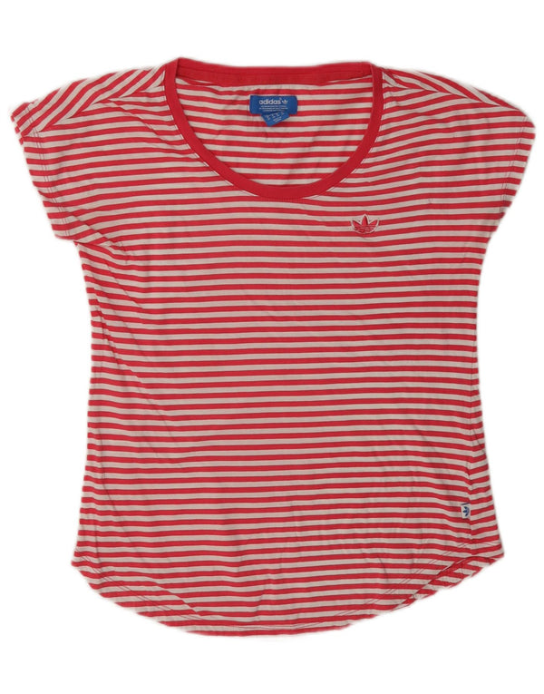 Adidas Womens Graphic T-Shirt Top UK 10 Small Red Pinstripe Cotton