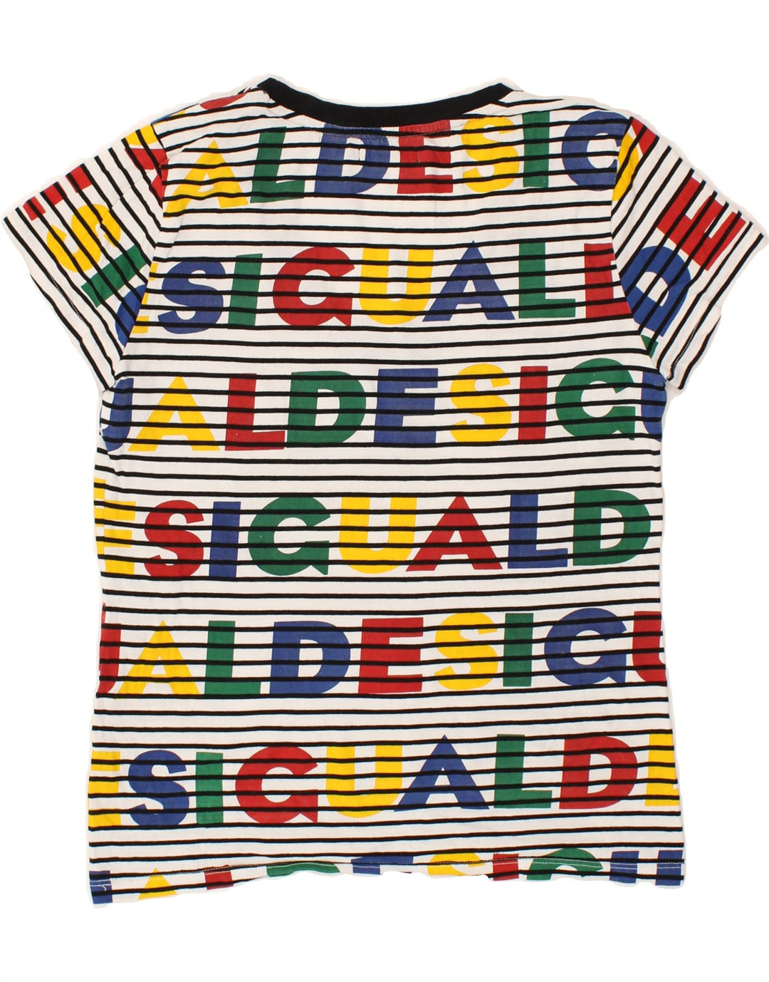 DESIGUAL T-shirt grafica da donna Top UK 14 medio a righe multicolore