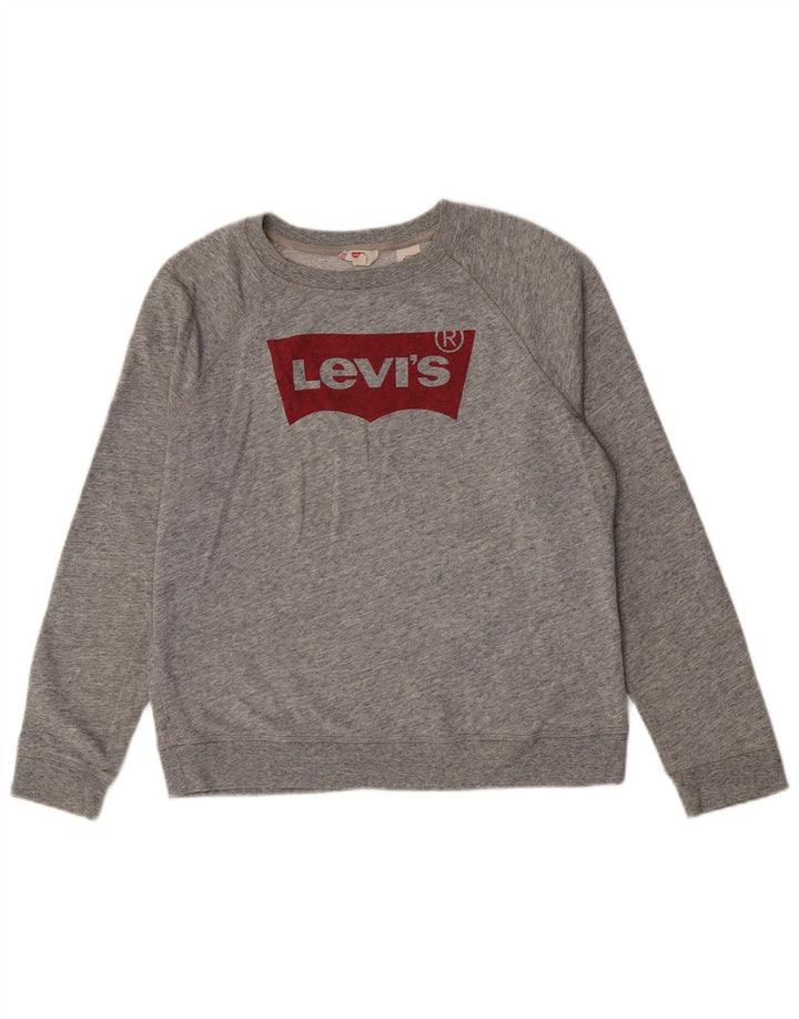 Levi's Felpa con grafica da donna Maglione UK 16 Large Grigio Cotone