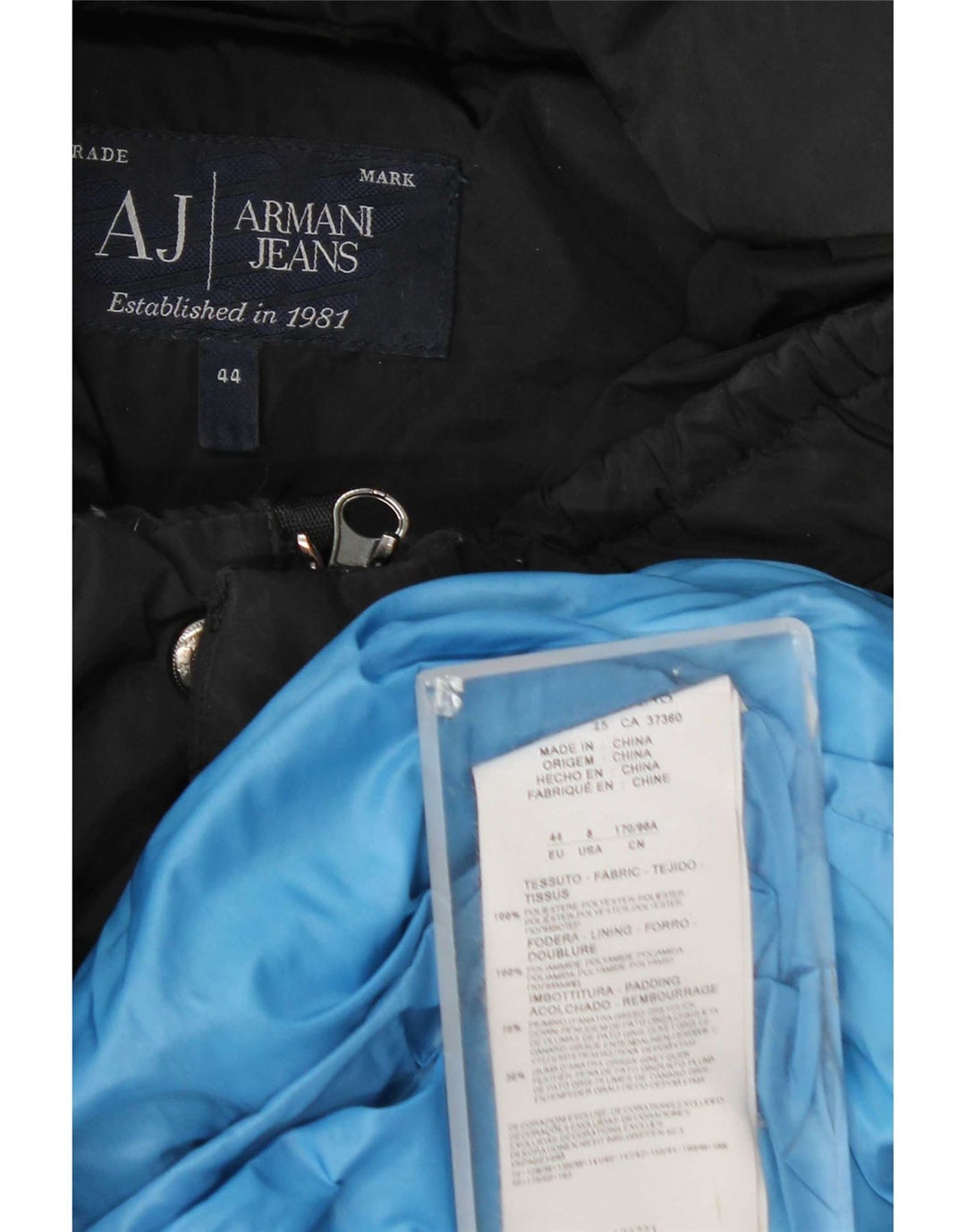 Giacca imbottita con cappuccio da donna Armani EU 44 XL poliestere blu navy
