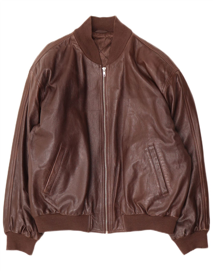 Giacca bomber da uomo vintage in pelle IT 48 in pelle marrone medio