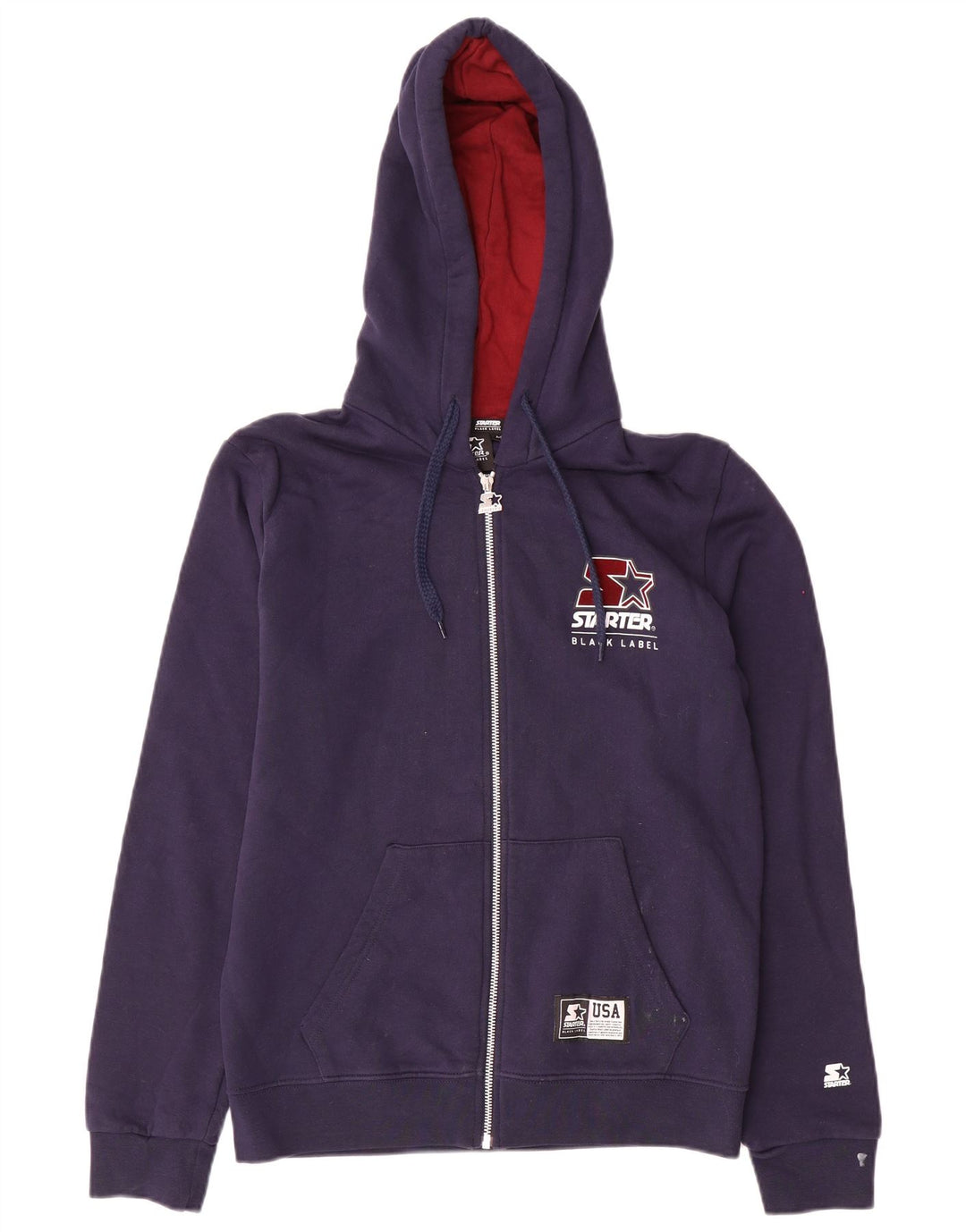 Maglione con cappuccio e zip da uomo Starter in cotone blu navy medio