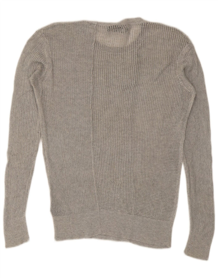 ALL SAINTS Maglione da uomo girocollo trasparente XS in cotone grigio