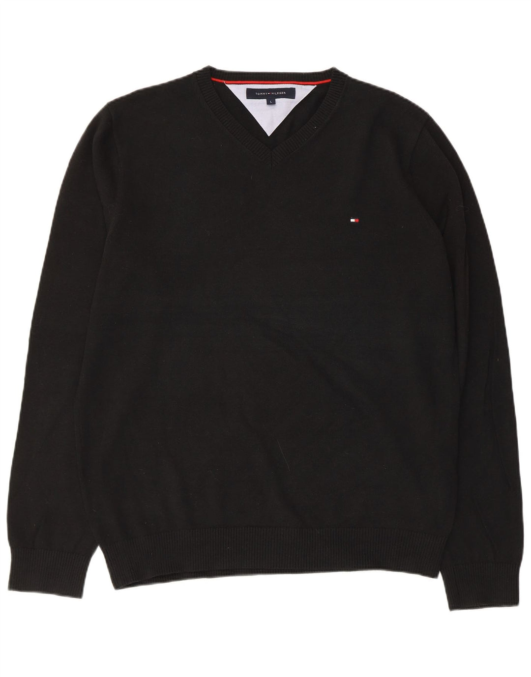 TOMMY HILFIGER Maglione da uomo con scollo a V grande cotone nero