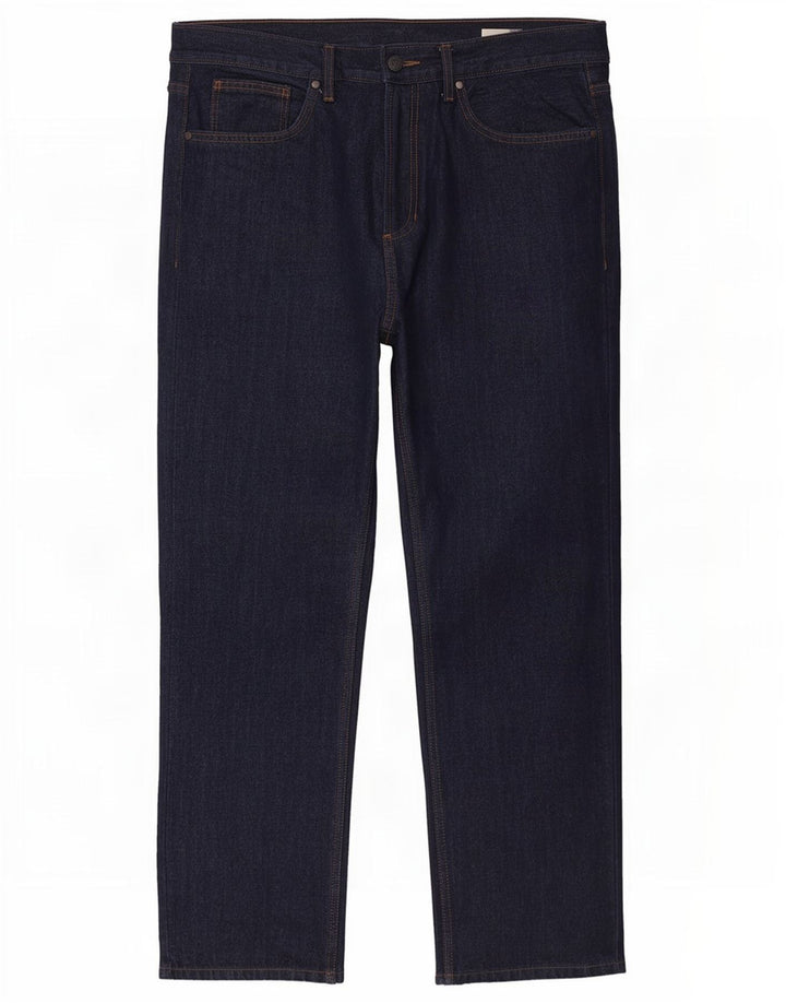 Jeans dritti regolari da uomo Marks & Spencer W36 L29 cotone blu navy