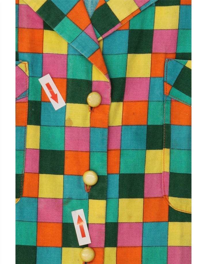 Camicia a maniche corte da donna vintage UK 16 grande quadretto multicolore