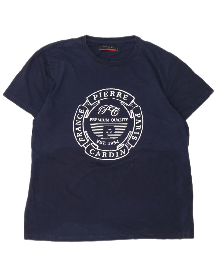 PIERRE CARDIN T-shirt grafica da uomo Top XL in cotone blu navy