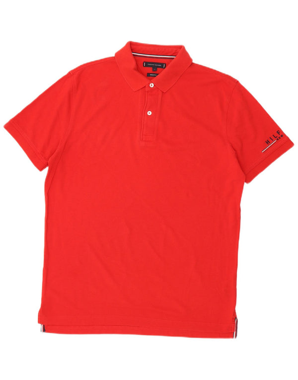 Polo da uomo con vestibilità regolare grafica Tommy Hilfiger grande in cotone rosso