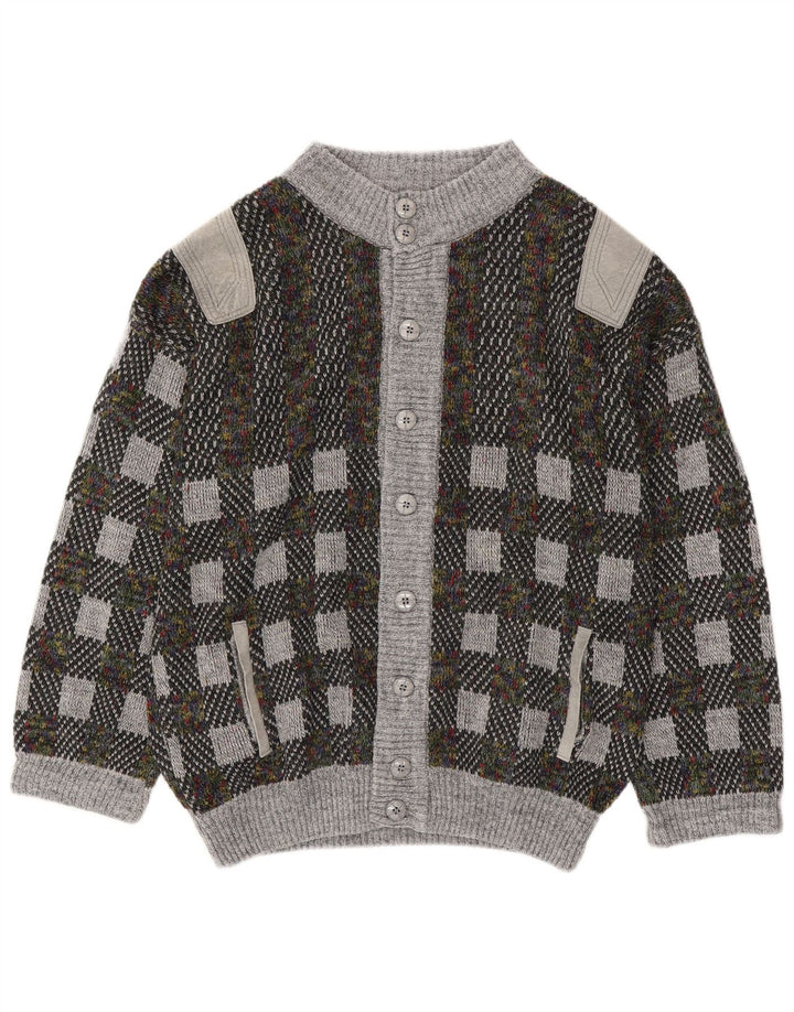 Maglione cardigan da uomo vintage IT 54 XL lana geometrica grigia