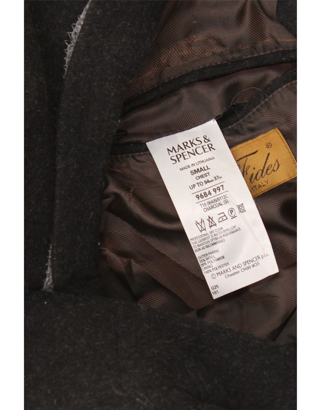 Cappotto da uomo Marks & Spencer UK 36 piccolo in lana grigia
