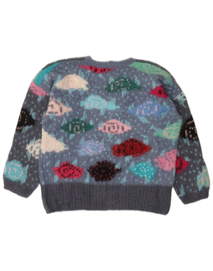 Maglione maglione girocollo per ragazze VINTAGE 13-14 anni grigio color block