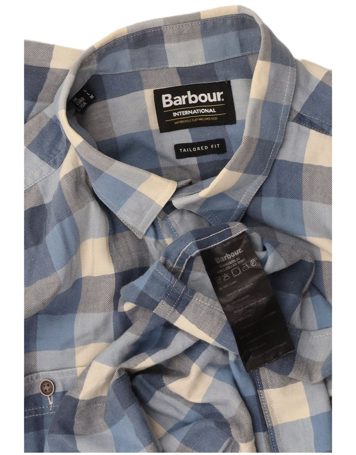 BARBOUR Camicia sartoriale da uomo in cotone a quadri blu medio