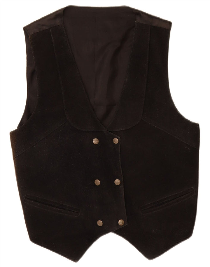 Gilet vintage da donna in pelle scamosciata UK 14 in pelle nera media