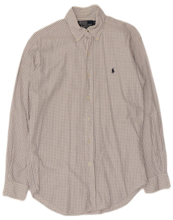 Polo Ralph Lauren Camicia Yarmouth da uomo taglia 15 cotone a quadretti bianco medio