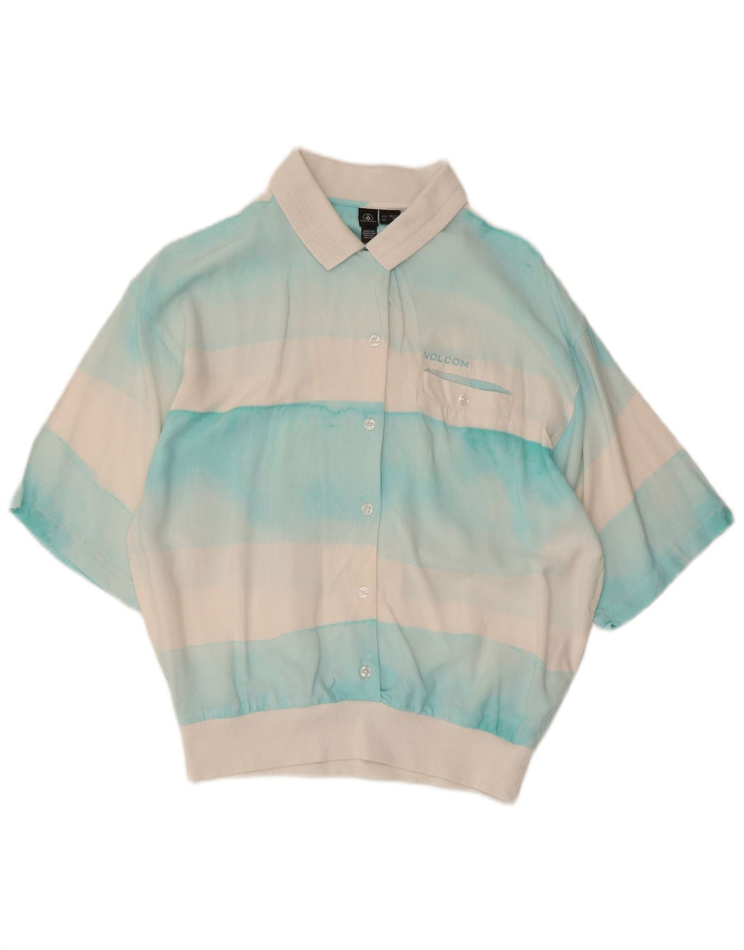 Volcom Donna Manica Corta Pullover Camicia Camicetta UK 6 XS Bianco Colourblock