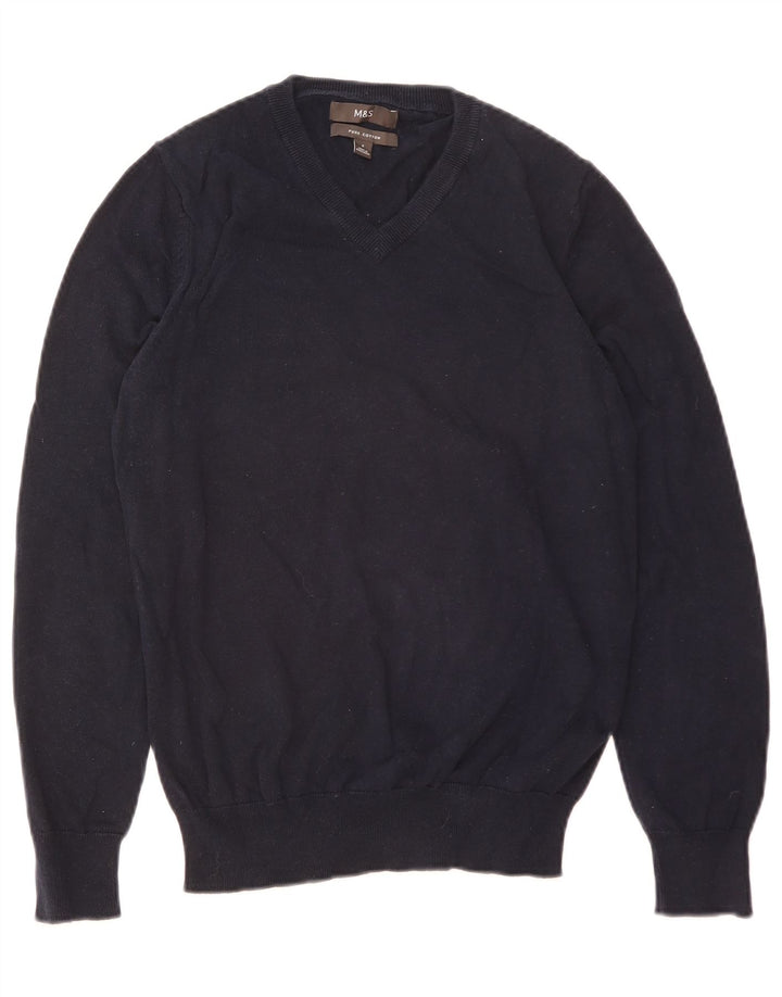 Maglione da uomo con scollo a V Marks & Spencer piccolo in cotone blu navy