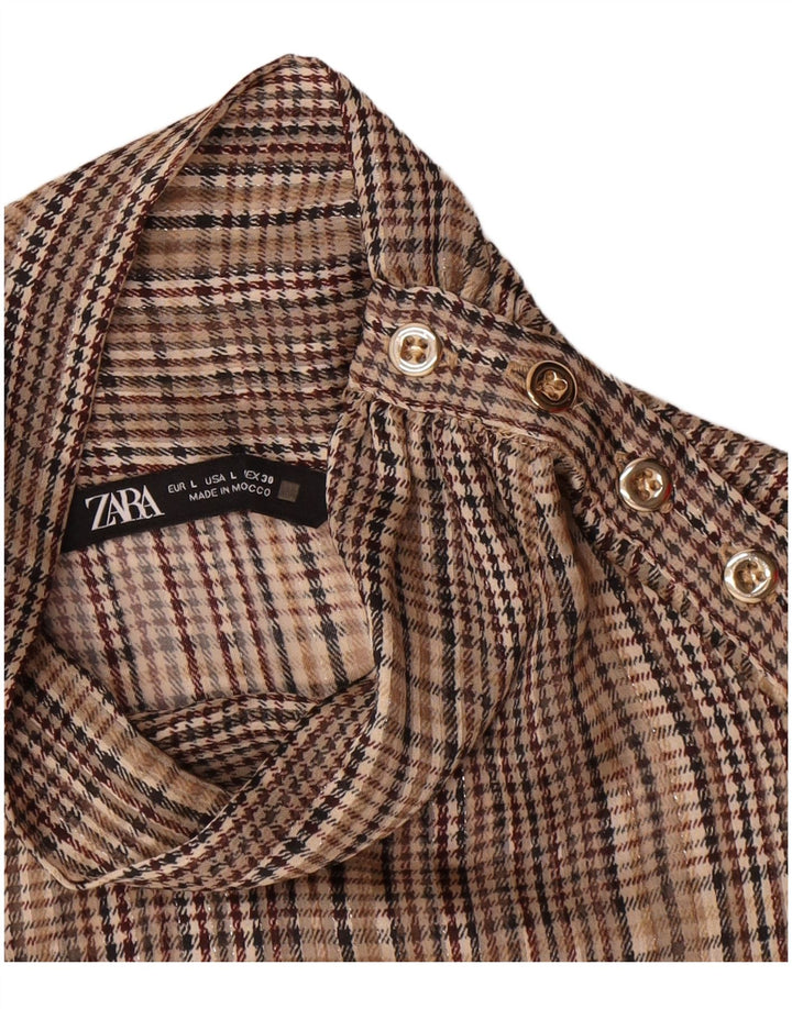 Camicia Zara da donna a maniche lunghe, pullover, camicetta UK 16, quadri marroni grandi