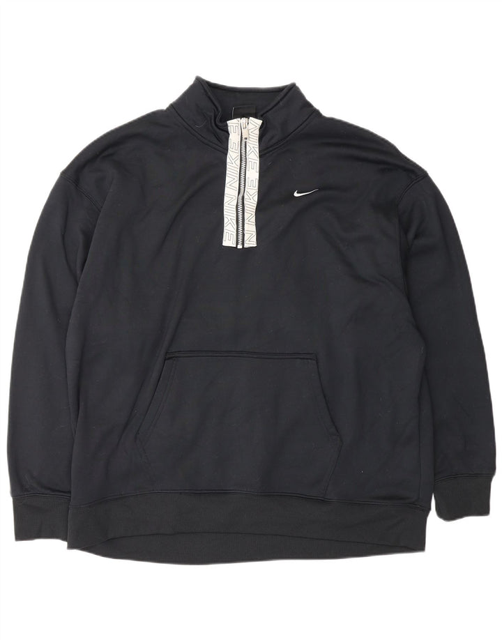 Felpa da uomo Nike Dri Fit con collo con zip grafica, maglione grande, poliestere nero