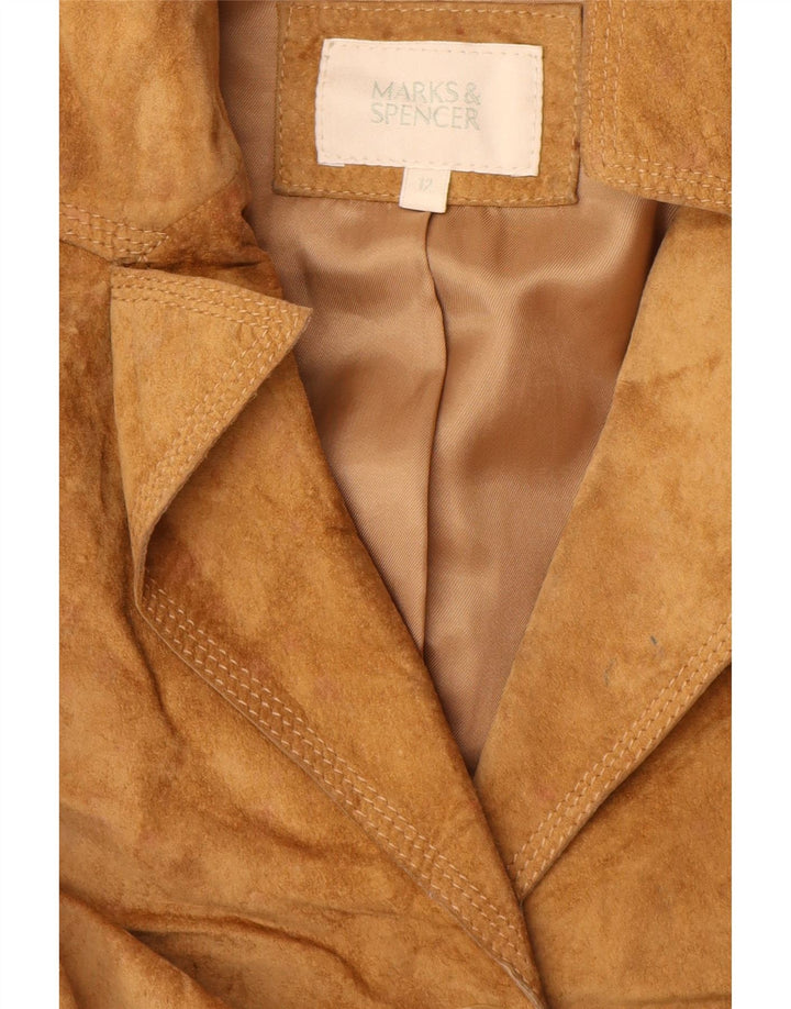Soprabito in pelle scamosciata da donna Marks & Spencer UK 12 in pelle marrone medio