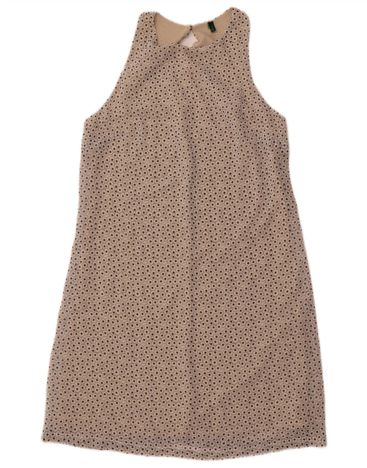 BENETTON Womens Sleeveless Basic Dress UK 10 Small White Spotted Polyester