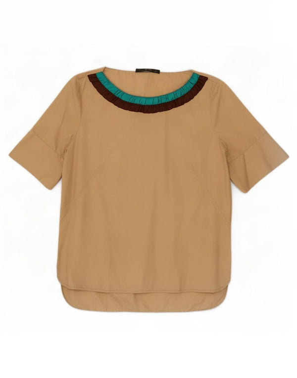 Top Zara da donna in camicetta UK 16 grande in cotone color block beige