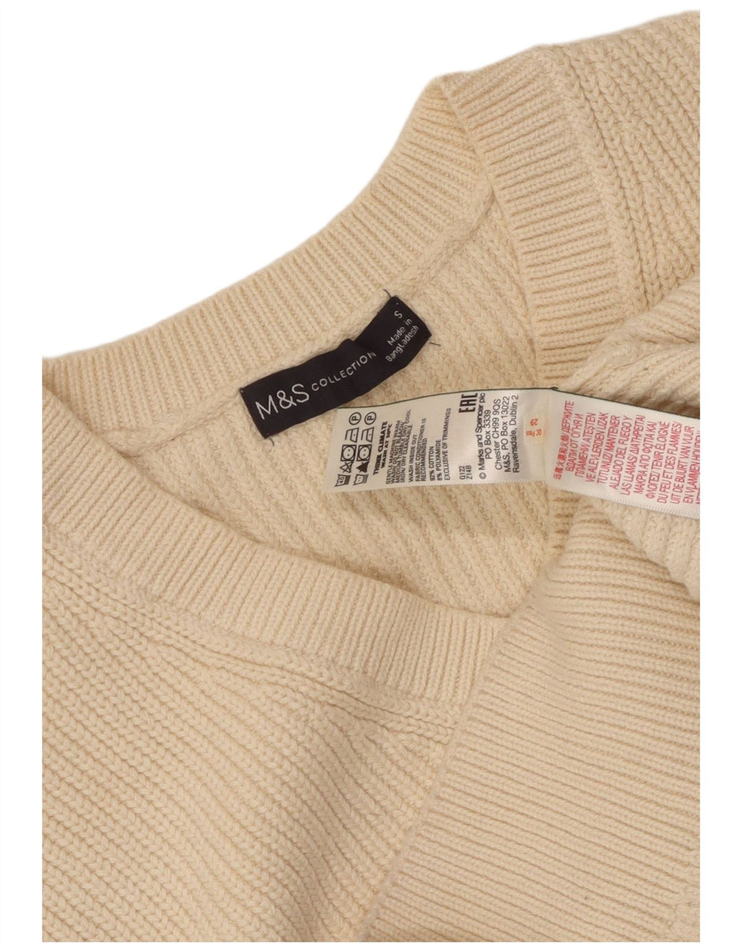 MARKS & SPENCER Maglione corto con scollo a V da donna UK 10 Piccolo Beige