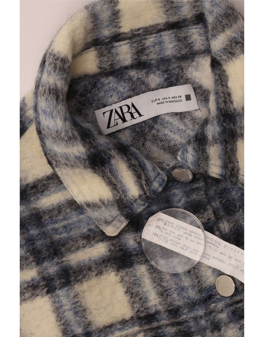 Giubbotto bomber oversize corto con maniche a 3/4 corto da donna Zara UK 10 piccolo grigio a quadri