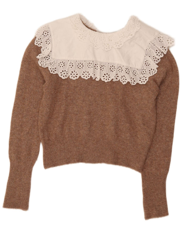 Maglione corto con scollo a barca da donna Zara UK 14 Poliestere marrone medio