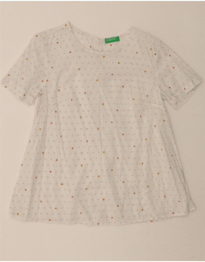 BENETTON Womens Blouse Top UK 10 Small White Spotted Cotton Vintage Benetton and Second-Hand Benetton from Messina Hembry 