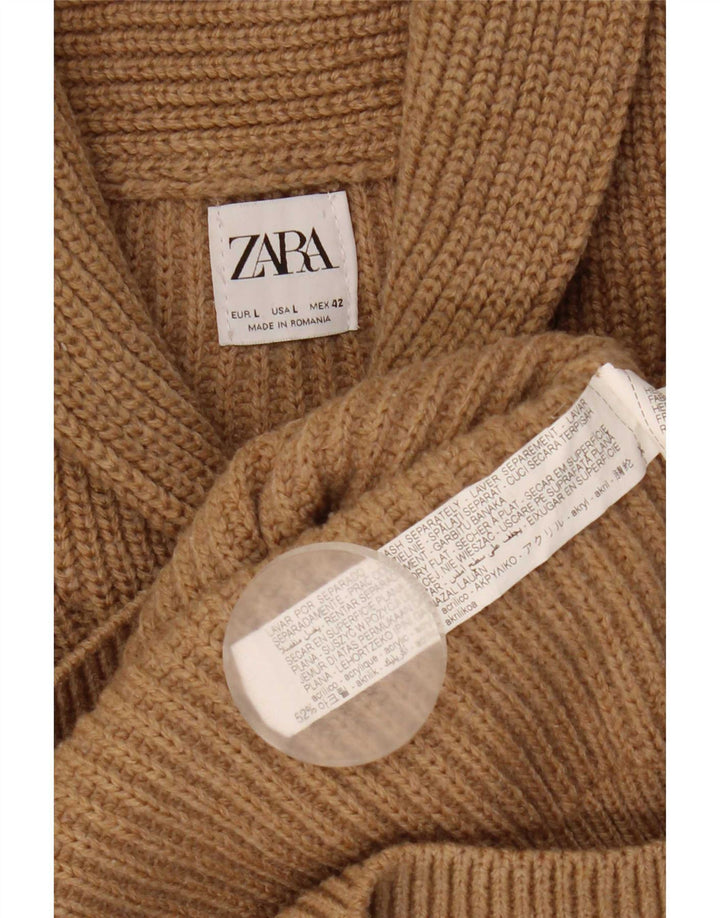 Maglione Zara da uomo con collo a scialle, grande, in acrilico beige