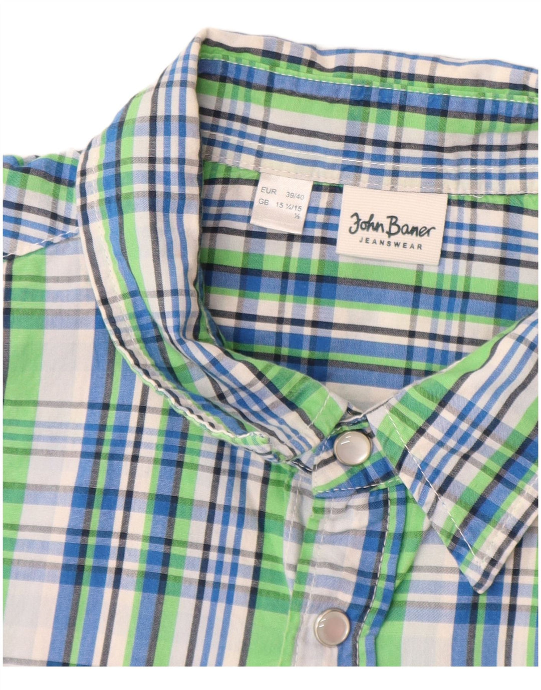 JOHN BANER Camicia a maniche corte da uomo taglia 15 1/2 media a quadri multicolore