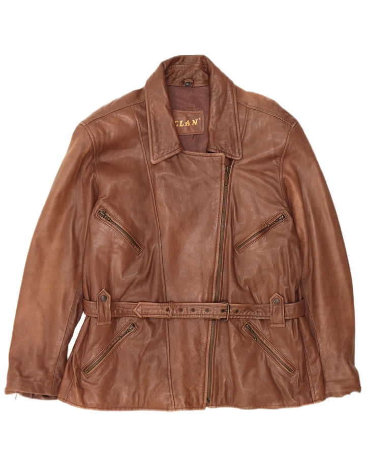 Giacca in pelle oversize da donna vintage UK 18 XL in pelle marrone