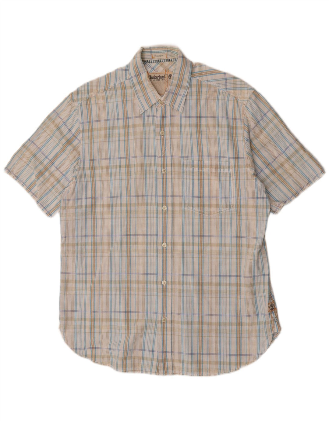 Camicia Timberland da uomo a maniche corte vestibilità standard in cotone a quadri blu medio