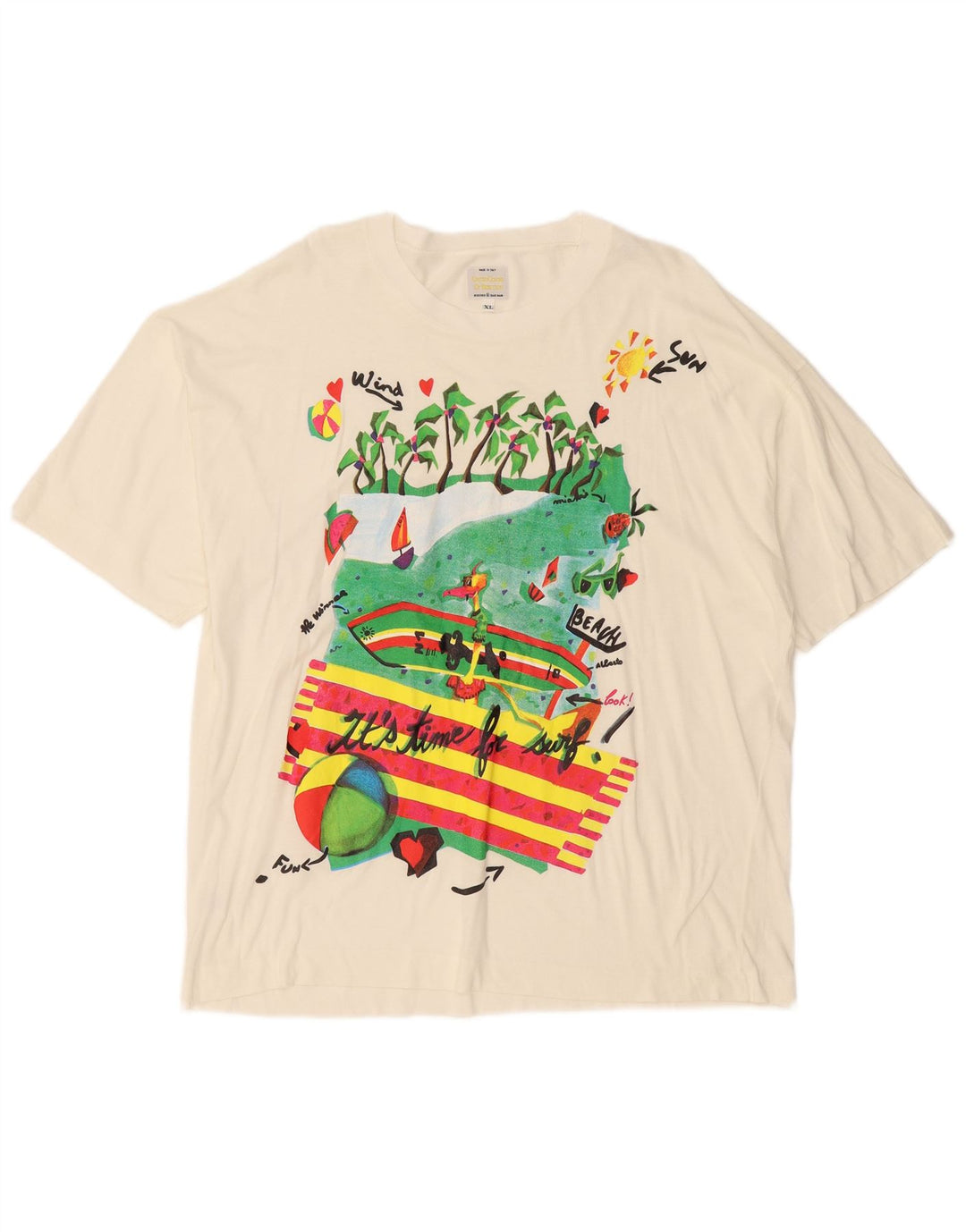 T-shirt grafica da uomo BENETTON Top XL bianco sporco